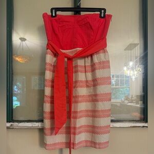 Women's Anthropologie Maeve Coral & Beige Belted Strapless